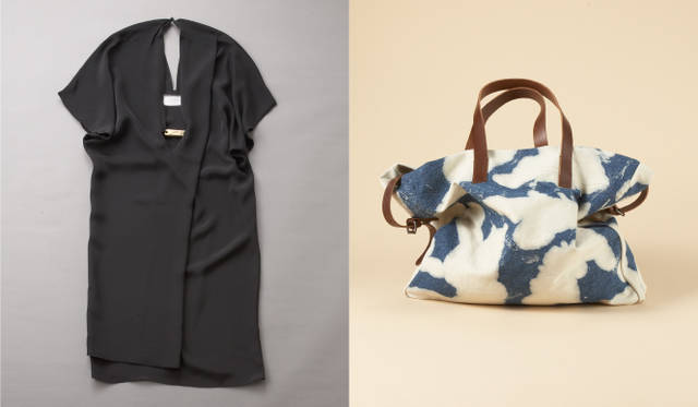 <strong>SUPER A MARKET｜スーパー エー マーケット</strong> 左／ワンピース（Jasmin Shokrian）、右／バッグ（DRIES VAN NOTEN）