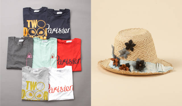 <strong>SUPER A MARKET｜スーパー エー マーケット</strong> 左／Tシャツ（KITSUNE）、右／ストローハット（Albertus Swanepoel）