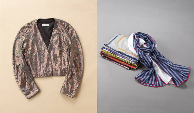 <strong>SUPER A MARKET｜スーパー エー マーケット</strong> 左／ジャケット（DRIES VAN NOTEN）、右／ストール（LEO ATLANTE）