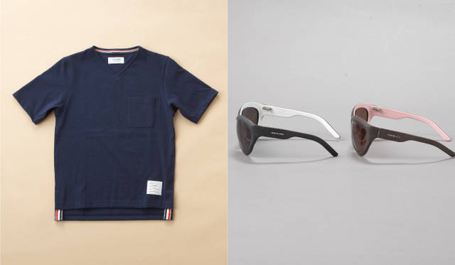 <strong>SUPER A MARKET｜スーパー エー マーケット</strong> 左／Tシャツ（THOM BROWNE）、右／アイウェア（ITALIA INDEPENDENT）