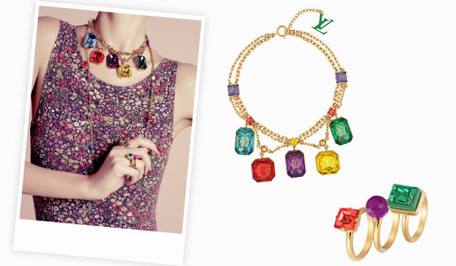 <strong>LOUIS VUITTON｜ルイ・ヴィトン</strong> 右上／「プラストロン・コスモポリタン」ネックレス 16万3800円（参考価格）、右下／「バーグ・コスモポリタン」リング 4万2000円（すべてルイ・ヴィトン） ※5月発売予定