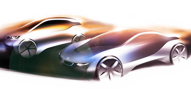 <strong>BMW i｜ビー・エム・ダブリュー i</strong>　写真左がBMW i3、右がBMW i8のイメージイラスト。