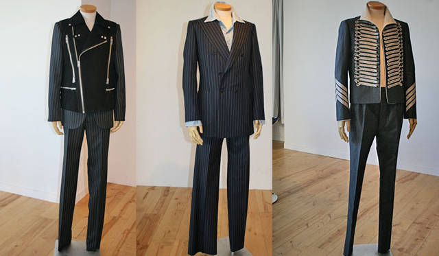 <strong>renoma Collection｜レノマ コレクション</strong>　左／スリーブレスライダース参考商品、スーツ12万750円（オーダー価格）、中／スーツ12万750円（オーダー価格）、シャツ参考商品、右／ジャケット、パンツ参考商品（すべてレノマ コレクション）