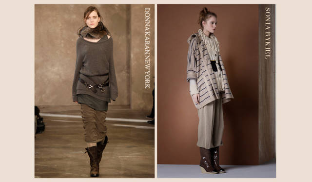 <strong>2011年秋冬プレコレクション Chapter.01｜ボリュームバランスでみせるニューリラックススタイル</strong><br />左から DONNA KARAN NEW YORK（ダナ キャラン ニューヨーク）、SONIA RYKIEL（ソニア・リキエル）