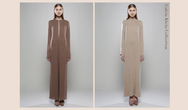 <strong>2011年秋冬プレコレクション Chapter.01｜ボリュームバランスでみせるニューリラックススタイル</strong><br />ロングドレスでつくる縦長のシルエットに注目。あえてボリュームのあるニットやアウターを合わせて今年らしいボリュームバランスを楽しみたい。　Calvin Klein Collection（カルバン・クライン コレクション）