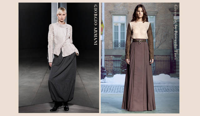 <strong>2011年秋冬プレコレクション Chapter.01｜ボリュームバランスでみせるニューリラックススタイル</strong><br />左から GIORGIO ARMANI（ジョルジオ　アルマーニ）、Givenchy by Riccardo Tisci（ジバンシィ バイ リカルド ティッシ）