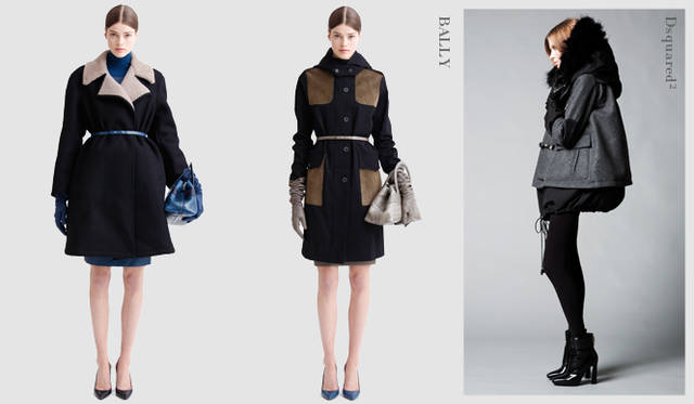 <strong>2011年秋冬プレコレクション Chapter.02｜キーアイテム“アウター”トレンドをチェック</strong><br />秋冬シーズンのスタイリングの要を担うのがアウターの存在。来季はビックシルエットのコートやジャケット、メンズライクなデザインに注目したい。　左からBALLY（バリー）、Dsquared²（ディースクエアード）