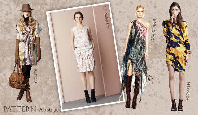 <strong>Chapter.03｜1点投入でシーズン感を演出！　トレンドカラー＆パターン</strong><br />印象画のような繊細な染色、華やかなフラワーモチーフ、エッジィなジオメトリックなど、印象的なパターンをもちいたアイテムが目立った。手軽にトレンド感を演出してくれるトレンドパターンを上手に取り入れ、今年らしいスタイルをまといたい。<br />左からKENZO（ケンゾー）、3.1 Phillip Lim（3.1 フィリップ リム）、EMILIO PUCCI（エミリオ・プッチ）、+HAKOON（タクーン アディション）