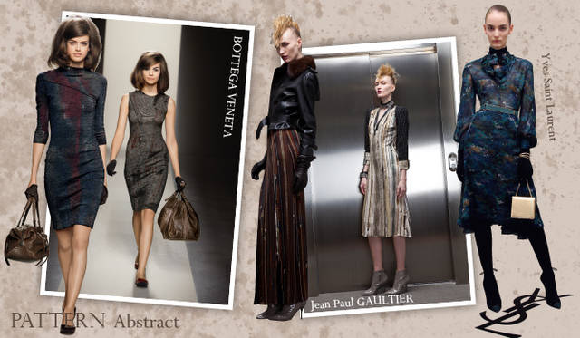 <strong>Chapter.03｜1点投入でシーズン感を演出！　トレンドカラー＆パターン</strong><br />印象画のような繊細な染色、華やかなフラワーモチーフ、エッジィなジオメトリックなど、印象的なパターンをもちいたアイテムが目立った。手軽にトレンド感を演出してくれるトレンドパターンを上手に取り入れ、今年らしいスタイルをまといたい。<br />左からBOTTEGA VENETA（ボッテガ・ヴェネタ）、Jean Paul GAULTIER（ジャンポール・ゴルチエ）、Yves Saint Laurent（イヴ・サンローラン）