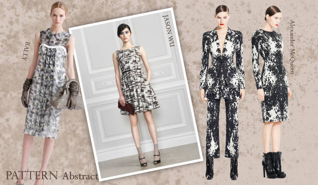 <strong>Chapter.03｜1点投入でシーズン感を演出！　トレンドカラー＆パターン</strong><br />印象画のような繊細な染色、華やかなフラワーモチーフ、エッジィなジオメトリックなど、印象的なパターンをもちいたアイテムが目立った。手軽にトレンド感を演出してくれるトレンドパターンを上手に取り入れ、今年らしいスタイルをまといたい。<br />左からBALLY（バリー）、JASON WU（ジェイソン ウー）、Alexander McQueen（アレキサンダー・マックイーン）