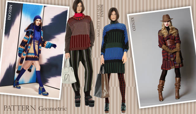 <strong>Chapter.03｜1点投入でシーズン感を演出！　トレンドカラー＆パターン</strong><br />印象画のような繊細な染色、華やかなフラワーモチーフ、エッジィなジオメトリックなど、印象的なパターンをもちいたアイテムが目立った。手軽にトレンド感を演出してくれるトレンドパターンを上手に取り入れ、今年らしいスタイルをまといたい。<br />左からMISSONI（ミッソーニ）、MARNI WINTER EDITION（マルニ ウィンターエディション）、KENZO（ケンゾー）