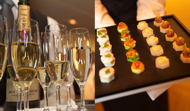 <strong>CHAUMET｜ショーメ</strong> 当日振る舞われたシャンパンと、ハニカムモチーフのフィンガーフード。