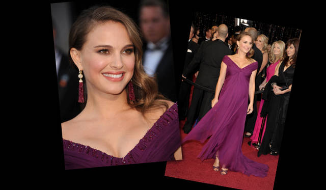 <strong>第83回アカデミー賞 リポート！</strong>　Natalie Portman｜ナタリー・ポートマン　 映画『ブラック・スワン』で見事主演女優賞を獲得したナタリー・ポートマンは、パープルの鮮やかなドレスに、ティファニーのタッセルピアスやリング、ロジェ・ヴィヴィエのクラッチバッグ、ジミー・チュウのシューズで登場。 ©Steve Granitz/Wire Image , ©Gettyimages.com