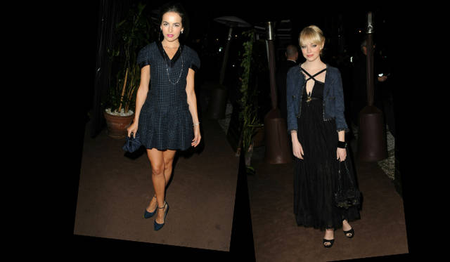 <strong>第83回アカデミー賞 リポート！</strong>　Camilla Belle , Emma Stone｜カミーラ・ベル、エマ・ストーン　 左／カミーラ・ベルは、シャネル2011年春夏プレタポルテ コレクションのネイビーのドレスに、おなじくシャネルのバッグとコスチュームジュエリーを選んだ。右／シャネル2011年春夏プレタポルテ コレクションのブラックレース＆チュールのドレスを身に着けた女優のエマ・ストーン。©CHANEL