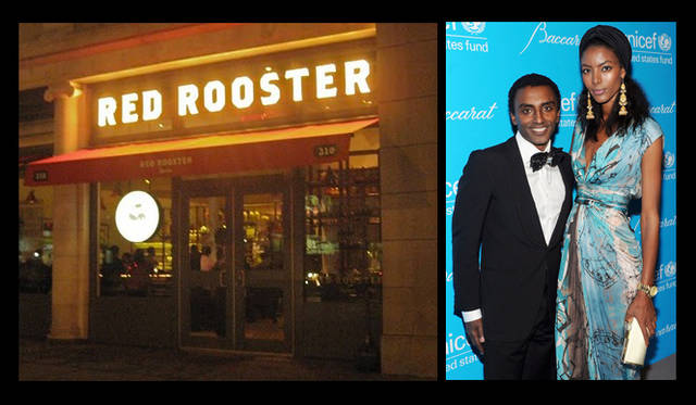 <strong>Catherine Malandrino｜キャサリン・マランドリーノのNEW YORK通信 vol.06</strong>　もともとハーレムにあったお店のリバイバル『Red Rooster Harlem』。世界が認めるニューヨークでも人気のシェフ、マーカス・サミュエルソンのお店。彼の奥さまは、キャサリン・マランドリーノの大ファンだそう。左／外観、右／マーカス・サミュエルソン夫妻。310 Lenox Avenue,New York,NY 10027　Tel. +1 212 792 9001