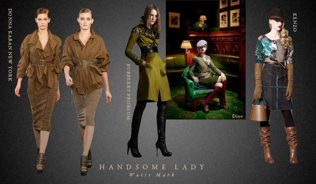 <strong>Chapter.05｜ハンサムレディ</strong>　カジュアルなリラックススタイルとおなじく注目したいのが膝下丈のスカートやボリュームのあるトラウザーズ、マニッシュなクロップトパンツやセットアップでつくるハンサムなレディスタイル。<br />左から DONNA KARAN NEW YORK（ダナ キャラン ニューヨーク）、BURBERRY PRORSUM（バーバリー プローサム）(c)BURBERRY、Dior（ディオール）、KENZO（ケンゾー）