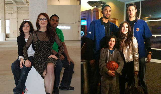 <strong>CATHERINE MALANDRINO｜キャサリン・マランドリーノのNEW YORK通信 vol.07</strong> 左／先日のコレクションのときに撮ったもの。左がオスカー、彼の友人とともに。右／オスカーとバスケ観戦に行ったときの写真。