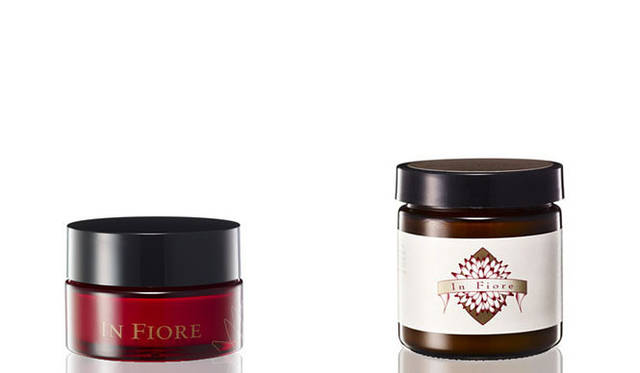 <strong>IN FIORE｜インフィオレ</strong>　左／クレム ド フリュール （多機能フェイスクリーム）（品番：IFI08169）2万1000円、右／フリュール ヴィブラント （保護フェイスバーム）（品番：IFI08170）1万4700円