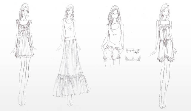 <strong>Alberta Ferretti│アルベルタ フェレッティ 「pure threads」</strong> コレクションのデザイン画。この「pure threads」コレクションの収益の一部は、ピープル・ツリーに寄付される。