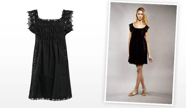 <strong>Alberta Ferretti│アルベルタ フェレッティ 「pure threads」</strong> レースのエンブロイダリーをほどこした、コットン素材のノースリーブドレスは優しげな印象。ブラックドレス 10万円（アルベルタ フェレッティ「pure threads」／アエッフェ・ジャパン）