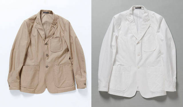 <strong>TOYO KITCHEN｜トーヨーキッチン</strong>　「WHEREABOUTS」　袖がカフス仕様になっていてシャツのように気軽に羽織れるジャケット。肩パットや裏地のない一重仕立てで、生地はシルクのような光沢と格別な柔らかさをもつ最高級ランク超長繊維綿スピーマコットンを使用。シャツジャケット 各3万3600円