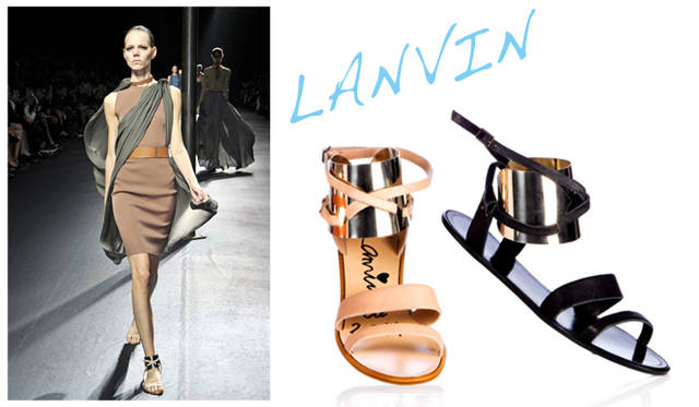 <strong>LANVIN｜ランバン</strong>　左／サンダル 7万6650円、右／サンダル 7万6650円（ランバン／ランバン ジャパン）　Tel. 03-3289-2782