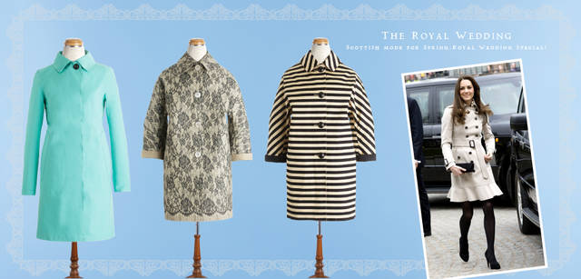 <strong>Mackintosh｜マッキントッシュ</strong>　左から定番のかたちながらさわやかなミントグリーンというだけでこんなに春らしい雰囲気に早変わり。 「BANTON」10万2900円、一見レース素材のように見えて、じつはプリント！　大きめのシェルボタンもアクセントに。 「HOPE」14万4900円、2012年秋冬のトレンドでもあるドルマンスリーブのボーダーのコートは、1960年代風のクラシックな雰囲気が魅力。 「HOPE」14万4900円（以上マッキントッシュ／マッキントッシュ ジャパン） 　　　© Rex Features/アフロ