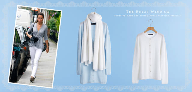 <strong>Hawick Cashmere of Scotland｜ホイック・カシミヤ・オブ　スコットランド</strong>　　肌触りのいい薄手のサマーカシミア製なので、真夏の冷房が効いた室内でも大活躍。　左からアイスブルーのVネックカーディガン 8万7150円、ホワイトのストール 5万2500円、クルーネックカーディガン 8万1900円（ホイック・カシミヤ・オブ　スコットランド／ホイック・カシミヤ・ジャパン）　　　© アフロ