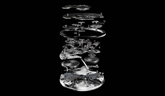 <strong>TAG Heuer｜タグ・ホイヤー</strong>　「ホイヤー カレラ マイクロタイマー フライング 1000 コンセプト クロノグラフ」の機構のようす。