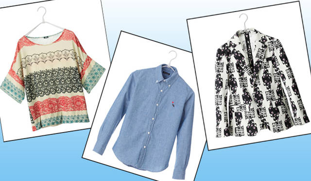 <strong>BOHEMIANS｜ボヘミアンズ</strong>　左からスモックTシャツ 1万8900円、オリジナルシャンブレーシャツ 1万3650円、横尾忠則氏のイラストが全面にプリントされたテーラードジャケット 4万8300円