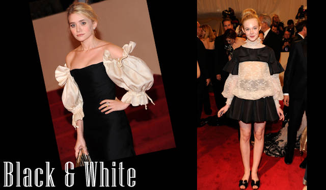 <strong>特集｜セレブリティの最新ドレススタイルをチェック！</strong>　<strong>（左）</strong>ファッションアイコンとして注目を集めるAshley Olsen（アシュリー・オルセン）がニューヨーク・メトロポリタン美術館ファッションインスティテュートガラに選んだのは、パフスリーブがキュートな彼女にぴったりのドレス。「Van Cleef & Arpels（ヴァン クリーフ＆アーペル）」のジュエリーを合わせてエレガントに仕上げている。　<strong>（右）</strong>姉のDakota Fanning（ダコタ・ファニング）とともにニューヨーク・メトロポリタン美術館ファッションインスティテュートガラに出席したElle Fanning（エル・ファニング）はこの日、繊細なレースづかいとふんわりと広がるスカートが、妖精のように可憐な彼女の魅力を際立たせる「VALENTINO（ヴァレンティノ）」のミニドレスをチョイス。フラットシューズを合わせたところが彼女らしい。