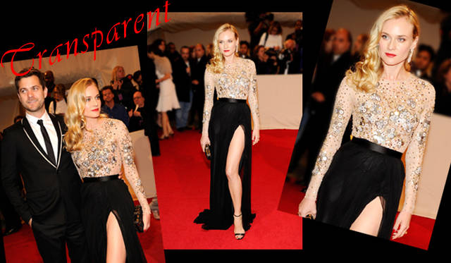 <strong>特集｜セレブリティの最新ドレススタイルをチェック！</strong>　おなじくヌーディな「JASON WU（ジェイソン・ウー）」のドレスを着こなし、俳優のJoshua Jackson（ジョシュア・ジャクソン）とともにニューヨーク・メトロポリタン美術館ファッションインスティテュートガラに登場したDiane Kruger（ダイアン・クルーガー）。「ヴァン クリーフ＆アーペル」のジュエリー、「JIMMY CHOO（ジミー チュウ）」のクラッチバッグを合わせ、モードに仕上げている。©Kevin Mazur GETTY 　© GETTY