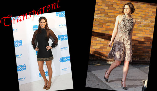 <strong>特集｜セレブリティの最新ドレススタイルをチェック！</strong>　<strong>（左）</strong>主演作『Jumping the Broom』のプレミアに登場した女優のPaula Patton（ポーラ・パットン）が選んだのは「MOSCHINO（モスキーノ）」のミニドレス。健康的な彼女の魅力を活かしつつ、シフォンのスリーブがフェミニンな印象に仕上げている。　<strong>（右）</strong>ニューヨークで開催されたジョン・スチュワートのデイリー・ショーに来場したKeira Knightley（キーラ・ナイトレイ）。「ヴァレンティノ」2011-12年秋冬コレクションのドレスに合わせて「ヴァレンティノ ガラヴァーニ」のシューズをチョイス。ふんだんにほどこされたフラワーモチーフがクールな印象の彼女の表情を柔らかく、フェミニンに見せている。