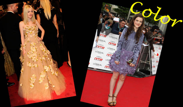 <strong>特集｜セレブリティの最新ドレススタイルをチェック！</strong>　<strong>（左）</strong>ニューヨーク・メトロポリタン美術館ファッションインスティテュートガラにおとずれたDakota Fanning（ダコタ・ファニング）がまとっていたのは「ヴァレンティノ」2011年春夏プレコレクションのドレス。ふんだにほどこされたフラワーモチーフと、チュールの透明感が彼女のイノセントな魅力を引き立てている。　<strong>（右）</strong>ダコタ・ファニング同様、子役としてデビューしたGeogie Henley（ジョージー・ヘンリー）は、ロンドンでおこなわれたナショナル・ムービー・アワードに「PHILOSOPHY DI ALBERTA FERRETTI（フィロソフィー ディ アルベルタ フェレッティ）」のミニドレスで登場。元子役はフラワーモチーフがお好き？