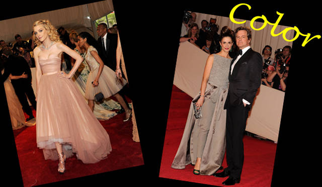 <strong>特集｜セレブリティの最新ドレススタイルをチェック！</strong>　<strong>（左）</strong>ヌードカラーのドレスが透明感を引き出すJessica Stam（ジェシカ・スタム）のドレススタイルは、足もとにメタリックカラーを合わせ、フェミニンなイメージにスパイスを。シューズは「ロジェ ヴィヴィエ」。　<strong>（右）</strong>LiviaFirth-Pilgrim（リヴィア・ファース）は素材感のことなるグレーのトーンオントーンで構成されるモードなパンツルックに、「ロジェ ヴィヴィエ」のクラッチバッグで輝きを、またグリーンのジュエリーやレッドリップで挿し色をプラスするなど、さりげない小物づかいが光る、洗練されたスタイルを披露。夫である俳優Colin Firth（コリン・ファース）とともに。