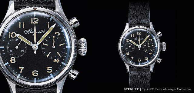 <strong>Breguet｜ブレゲ</strong>　記念すべきタイプXXのファーストモデル「ブレゲNo.4100」。3時位置が30分積算計で、９時位置のスモールセコンドより大きく、針形状も異なる。