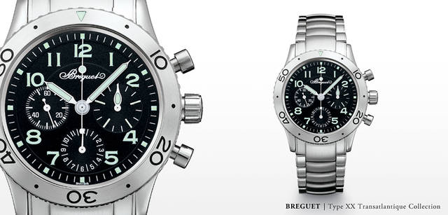 <strong>Breguet｜ブレゲ</strong>　1995年に生まれた第三世代の「タイプXX アエロナバル」。今もコレクションにラインナップされるロングセラーモデルだ。103万9500円。
