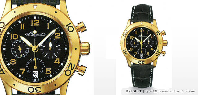 <strong>Breguet｜ブレゲ</strong>　第四世代「タイプXX トランスアトランティック」は、1998年に誕生。ゴールド・ケースもラインナップし、これは18金YG製。このモデルは生産終了。