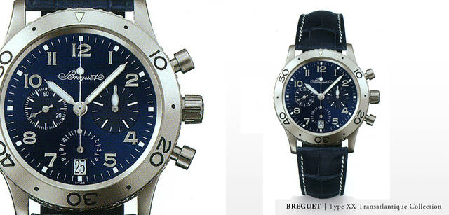 第四世代「タイプXX トランスアトランティック」は、カラーダイヤルも製作。鮮やかなブルーで大空に思いを馳せる。このモデルは生産終了。