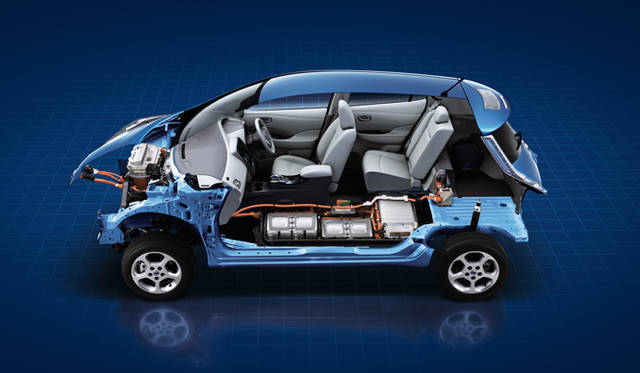 <strong>ELECTRIC DRIVING FOR SMART CITY｜日産 リーフ編</strong>　リーフ専用のプラットフォームを用いている。車体中央の床下にリチウムイオンバッテリーを設置することで低重心かつ優れた重量バランスを実現。