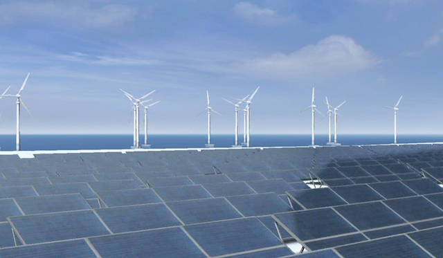 <strong>ELECTRIC DRIVING FOR SMART CITY｜日産 リーフ編</strong>　いまから20年後の仮想社会。道路には非接触給電レーンが作られ、そのレーン上を走るだけでEVに電力が補充されていく。洋上にメガ風力、メガソーラーが設置される。