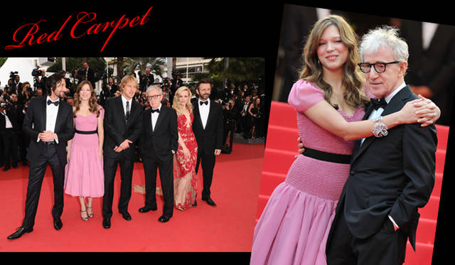 <strong>カンヌ国際映画祭2011</strong>｜オープニングを飾ったウディ・アレン最新作『ミッドナイト・イン・パリ』のプレミアにて、Lea Seydoux（レア・セドゥ）が選んだのは、ルイ・ヴィトンのドレス。左からAdrien Brody（エイドリアン・ブロディ）、Lea Seydoux（レア・セドゥ）、Woody Allen（ウディ・アレン）、Owen Wilson（オーウェン・ウィルソン）、Rachel McAdams（レイチェル・マクアダムス）。