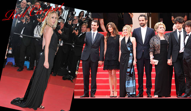 <strong>カンヌ国際映画祭2011</strong>｜Ludivine Sagnier（リュディヴィーヌ・サニエ）が選んだのは、スパンコールのボーダーで遊びごころを取り入れたルイ・ヴィトンのブラックドレス。正統派をいくのではなく、あえてハズしたスタイルは新鮮！　『Les Bien-Aimes』プレミアにて。