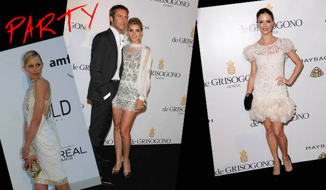 <strong>カンヌ国際映画祭2011</strong>｜（左）小物をゴールドで統一した洗練されたスタイルで登場したのはKarolina Kurkova（カロリーナ・クルコヴァ）。ビジューがふんだんにほどこされたミニドレスはシャネル2010-2011年秋冬コレクションより。　©CHANEL　（中）ペザントスリーブやレースづかいがなんともロマンティックなアルベルタ フェレッティのドレスを選んだClotilde Courau（クロチルド・クロー）。夫であるEmmanuel de Savoie（エマヌエーレ・フィリベルト公）とドゥ グリソゴノ主宰のパーティにて。　（右）細かなフリルにレース……妖精のようにスウィートなミニドレスをまとって登場したのはGeorgina Chapman（ジョージナ・チャップマン）。ブラックのアイテムや、アイホールにブラックをのせるなど、色のスパイスを効かせてモードに仕上げた。