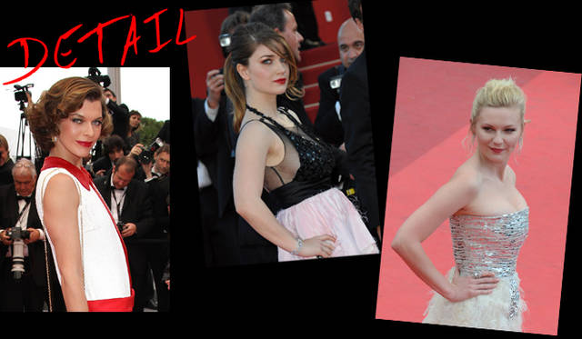 <strong>カンヌ国際映画祭2011</strong>｜ドレススタイルをモードに着こなすコツはレッドリップにあり！　個性的な女優をはじめ、そのスタイルが注目されるセレブリティたちはこぞってレッドリップで登場。いますぐ取り入れられるテクニックというのがうれしいところだ。　（左）Milla Jovovich（ミラ・ジョヴォヴィッチ）　（中）Eve Hewson（イヴ・ヒューソン）　（右）Kirsten Dunst（キルスティン・ダンスト）