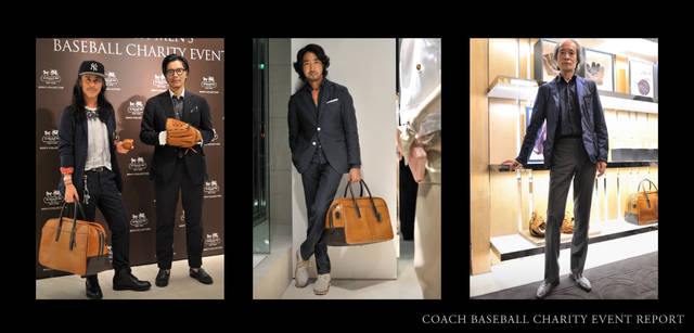 <strong>COACH｜コーチ　BASEBALL CHARITY EVENT REPORT</strong>　イベント来場者スナップ。左から、スタイリスト井嶋和男さんと編集者 荻山尚さん、ファッションディレクター干場義雅さん、ファッションディレクター・弊誌発行人の大住憲生。