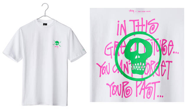 <strong>JAM HOME MADE×STUSSY</strong>｜Tシャツ 5250円（カラー：ブラック／ホワイト　サイズ：S／M／L／XL）