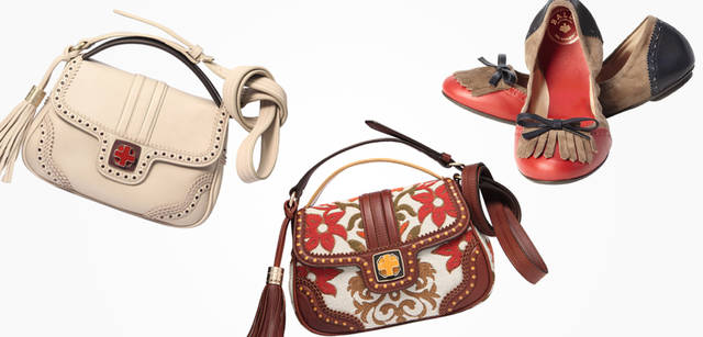 <strong>BALLY｜バリー</strong>　左から／「ELLIE（エリー）」バッグ [W23×H17×D8cm] 13万4400円、「ELLIE（エリー）」バッグ [W23×H17×D8cm] 16万8000円、160周年記念コレクション「エーデルワイス」シリーズのバレエシューズ 4万9350円（すべてバリー／バリー・ジャパン）