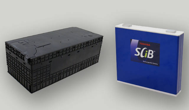 <strong>三菱｜MITSUBISHI 東芝の電池をEVに</strong>　写真左｜SCiB搭載 車載用電池モジュール、写真右｜SCiB 20Ahセル