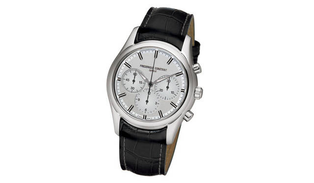 <strong>FREDERIQUE CONSTANT｜フレデリック・コンスタント</strong>　ケース裏はシースルーバック仕様。シルバーの文字盤にブラックスティールのインデックスと針。「ヴィンテージ レーシング コレクション 北京パリリミテッドエディション」29万4000円（予価）。8月発売予定。